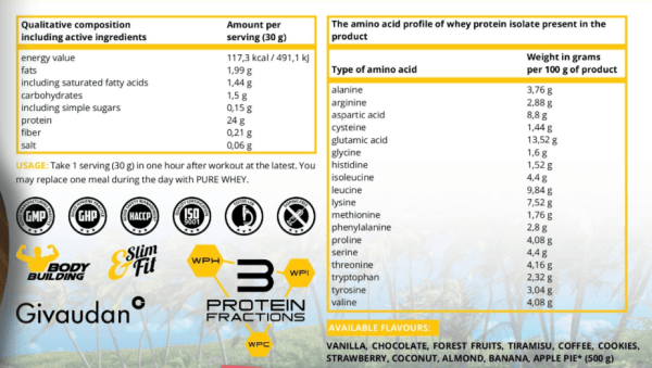 IHS 100 Pure Whey 500g Inhaltsstoffe Facts