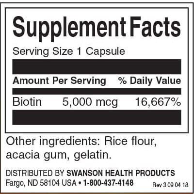 Swanson Biotin 5000 mcg Inhaltsstoffe Facts