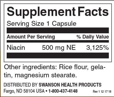 Swanson Niacin 100 mg Inhaltsstoffe Facts