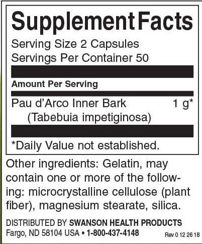 Swanson Premium Pau dArco 500 mg Inhaltsstoffe Facts