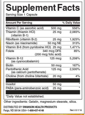 Swanson Super Stress B-Complex Vitamin C Inhaltsstoffe Facts