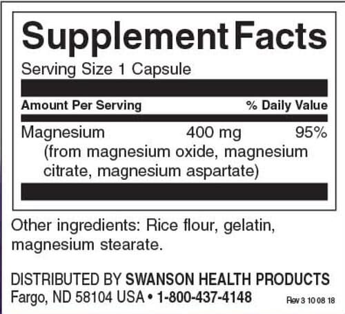 Swanson Triple Magnesium Complex 400 mg Inhaltsstoffe Facts