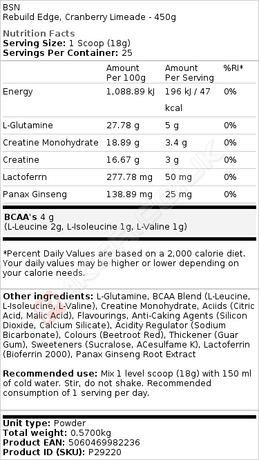 BSN-Rebuild-EDGE-450g-Inhaltsstoffe-Facts BSN Rebuild EDGE 450g Inhaltsstoffe